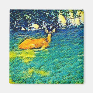 Schönes Hirschnapping auf dem Rasen Magnet