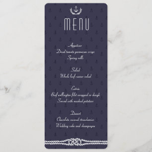 Schönes Hochzeitmenü mit blauen Ankern Menükarte