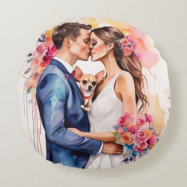 Schönes Hochzeitscouch mit Niedlichem Funny Rundes Kissen (Vorderseite)