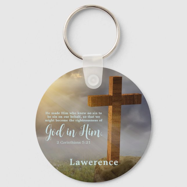 Schönes Holzkreuz Verse Personalisiert Schlüsselanhänger (Vorderseite)