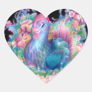 Schönes Huhn und Blume Herz-Aufkleber