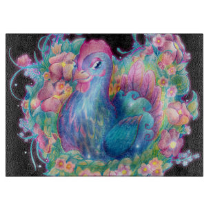 Schönes Huhn und Blume Schneidebrett