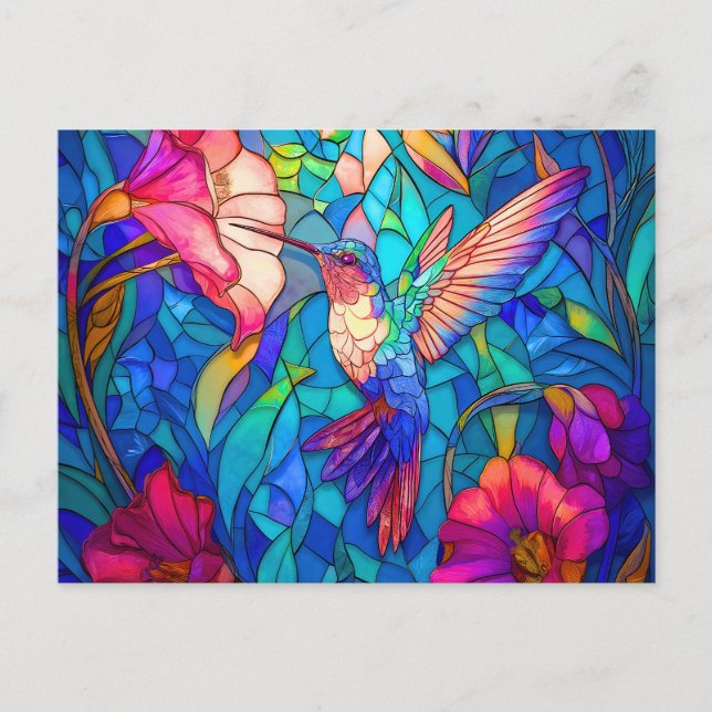 Schönes Hummingbird Flower Garden gesteinigt Glas Postkarte (Vorderseite)