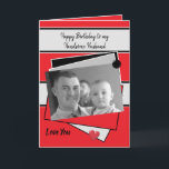 Schönes Husband auf Ihrer roten Geburtstagskarte Karte<br><div class="desc">Grußkarte für Männer. Personalisieren Sie diese Geburtstagskarte für Ihren Ehemann oder eine andere Person. In Rot,  Grau und Schwarz mit Liebe Herzen. Ersetzen Sie das Foto durch Ihr eigenes,  und ändern Sie den Text in Anzug. **Samplefotos © Lynnrosedesigns***</div>