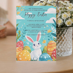 Schönes Illustriertes Hasen und Eier Ostern Einladung