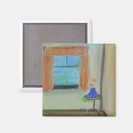 Schönes Interieur mit orangefarbenen Vorhängen, or Magnet