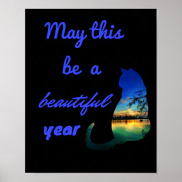 Schönes Jahr Zitat Katze Sonnenuntergang Strand sc Poster