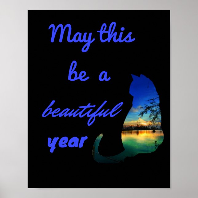Schönes Jahr Zitat Katze Sonnenuntergang Strand sc Poster (Vorne)
