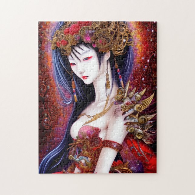 Schönes japanisches Girl Gothic Fantasy Triptych (Vertikal)