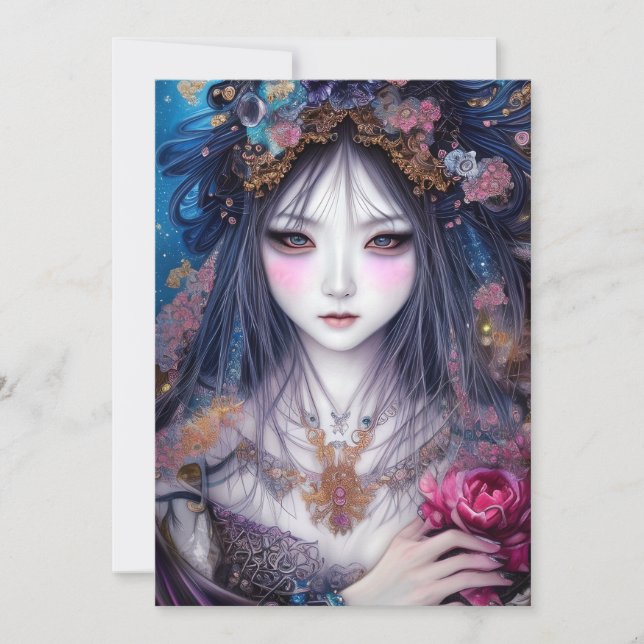 Schönes japanisches Girl Gothic Fantasy Triptych Einladung (Vorderseite)
