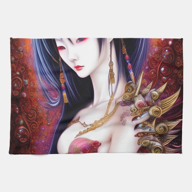 Schönes japanisches Girl Gothic Fantasy Triptych Geschirrtuch (Horizontal)