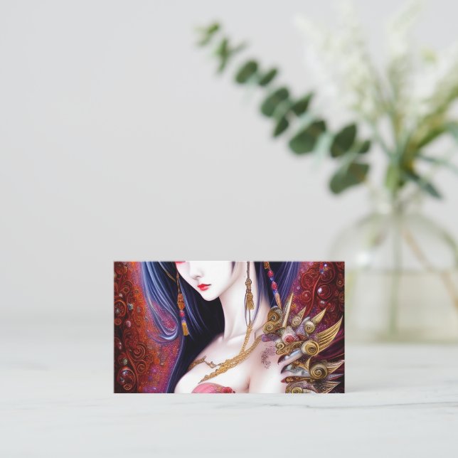 Schönes japanisches Girl Gothic Fantasy Triptych Visitenkarte (Stehend Vorderseite)
