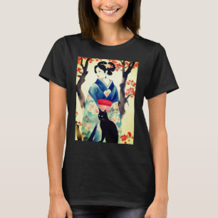 Schönes japanisches Mädchen mit einer schwarzen Ka T-Shirt