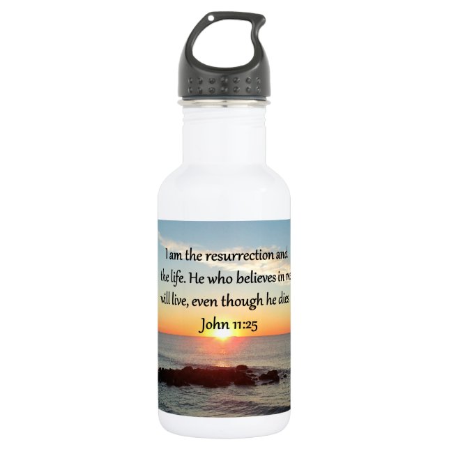 SCHÖNES JOHN 11:25 SONNENFOTO EDELSTAHLFLASCHE (Vorderseite)