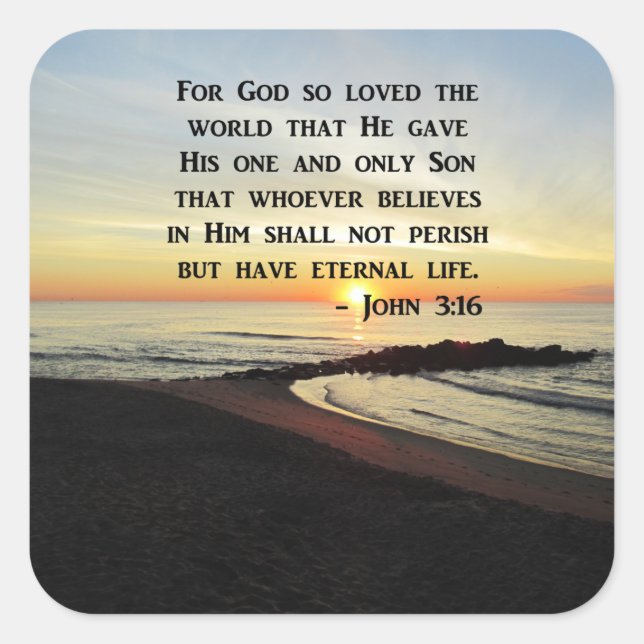 SCHÖNES JOHN 3:16 SCRIPTURE SUNRISE-FOTO QUADRATISCHER AUFKLEBER (Vorderseite)