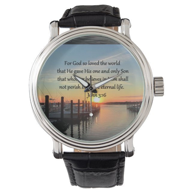 SCHÖNES JOHN 3:16 SONNENSET FOTO DESIGN ARMBANDUHR (Vorderseite)