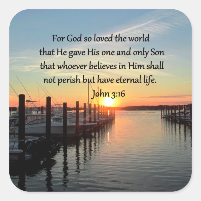SCHÖNES JOHN 3:16 SONNENSET FOTO DESIGN QUADRATISCHER AUFKLEBER (Vorderseite)