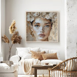 Schönes, junges Modemodell Florales Portrait Kunst Poster<br><div class="desc">Lassen Sie sich von der Eleganz des "Beautiful Young Fashion Model Floral Portrait Art Poster" verzaubern. Dieses atemberaubende Kunstwerk besticht durch eine wunderschöne junge Frau mit Blume, die sich mit einem Set in neutralen Beige-Tönen zaubern. Die subtilen Akzente von Gold und Rose fügen eine Touch von Schimmer und Raffinesse hinzu,...</div>