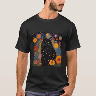 Schönes Katzenschwarz als Nacht umgeben von Sterne T-Shirt