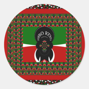 Schönes Kenyan Hearts Fahne Black Red Green Design Runder Aufkleber