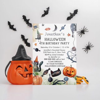 Schönes Kindergeburtstag Wasserfarbe Halloween Einladung