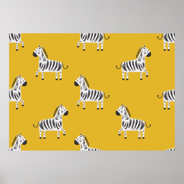 Schönes Kindernahtloses Muster mit Zebras Poster (Vorne)