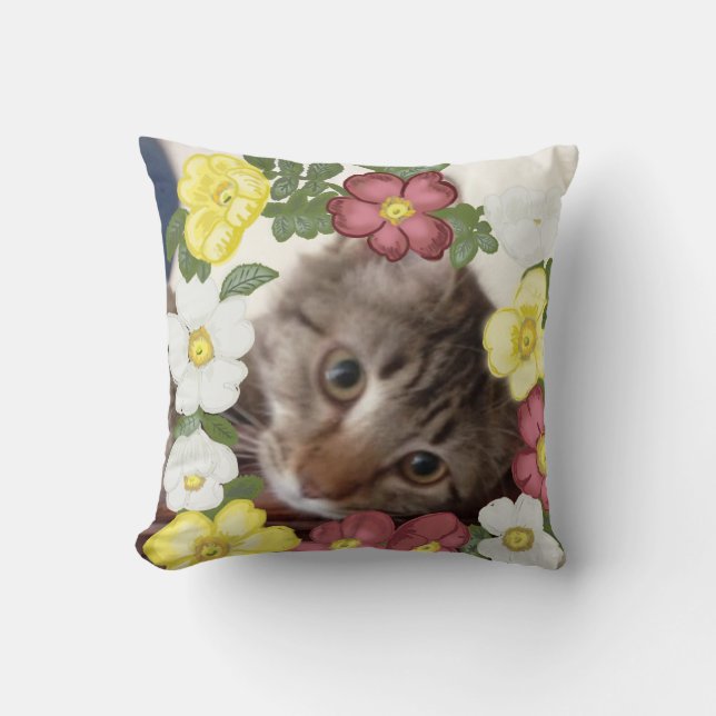 Schönes Kitten und Blume Garland Kissen (Vorderseite)