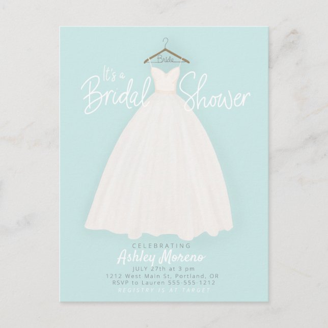 Schönes Kleid Bridal/Polterabend Einladung Postkarte (Vorderseite)