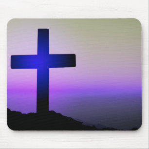 Schönes Kreuz lila Himmel Mousepad