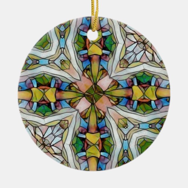 Schönes kreuzförmiges Buntglas inspirierend Keramikornament (Vorne)