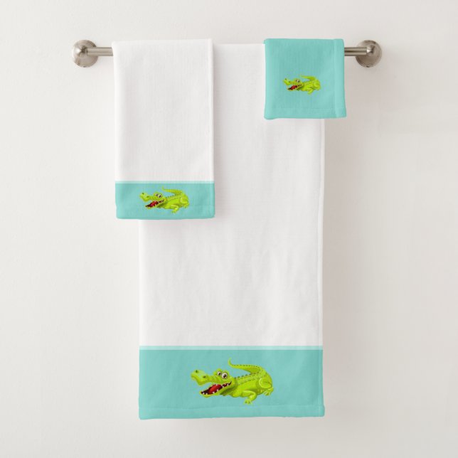 Schönes Krokodil auf Aquamarin und weiß Badhandtuch Set (Insitu)