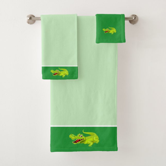 Schönes Krokodil auf Grün Badhandtuch Set (Insitu)