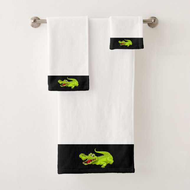 Schönes Krokodil auf Schwarz und Weiß Badhandtuch Set (Insitu)