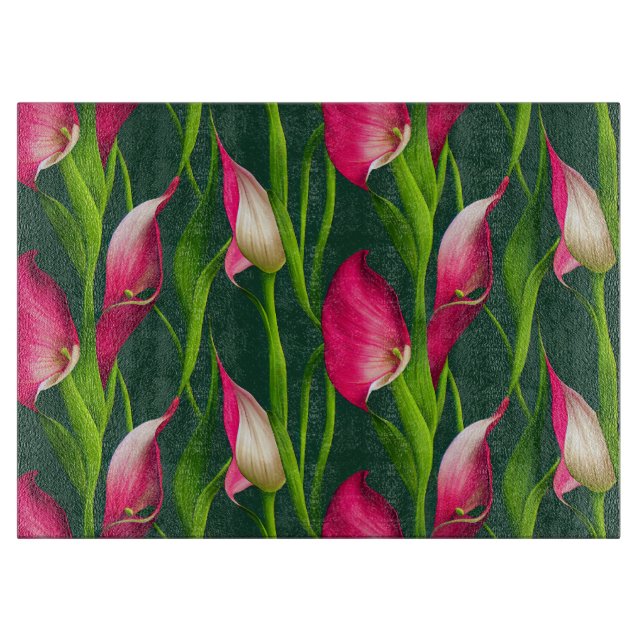 Schönes kühl rosa & grün Calla Lilly Florals Schneidebrett (Vorderseite)
