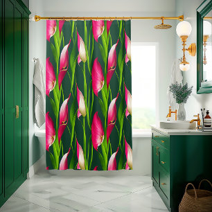 Schönes kühnes Pink & Green Calla Lily Florals Duschvorhang