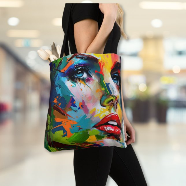 Schönes künstlerisches Portrait Tasche (Bold Beauty Bright Colors All-Over Printed Tote Bag)