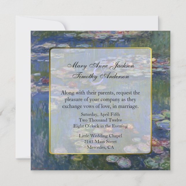 Schönes Kunstwasser Lilies Hochzeit Einladung (Vorderseite)