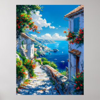 Schönes Küstendorf im Sommer Poster