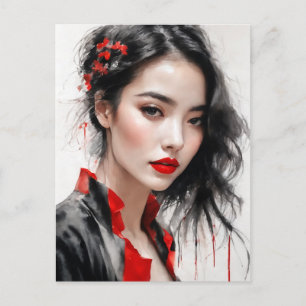 Schönes Lady Red Ink Portrait Postkarte