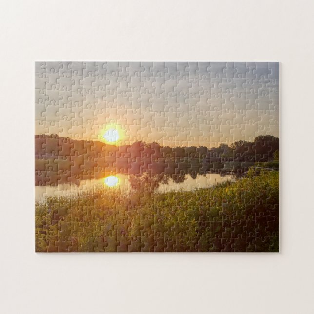 Schönes Lake Foto Sunset Green Midwest Picture (Horizontal)