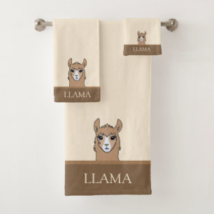 Schönes Lama auf Beige & Brown Badhandtuch Set
