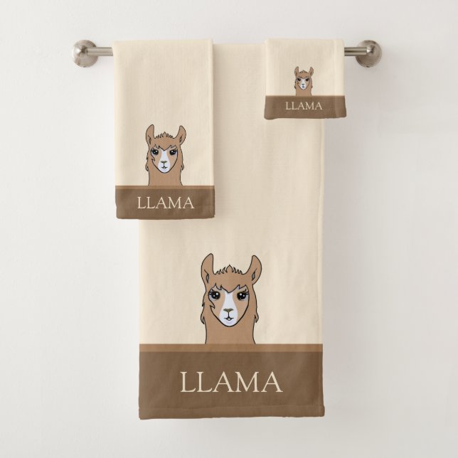 Schönes Lama auf Beige & Brown Badhandtuch Set (Insitu)