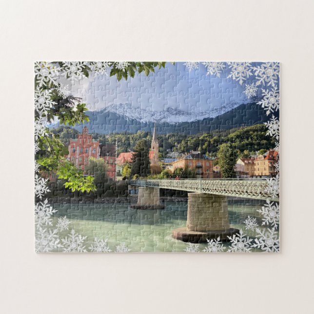 Schönes Landschaftsbild Foto Snowflake Overlay Puz (Horizontal)