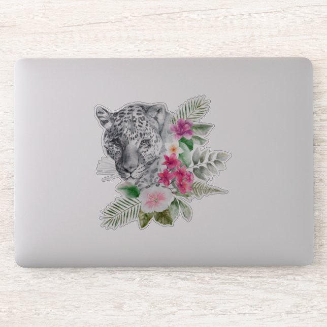 Schönes Leopard Head Portrait in Wasserfarbe Aufkleber (Computer)