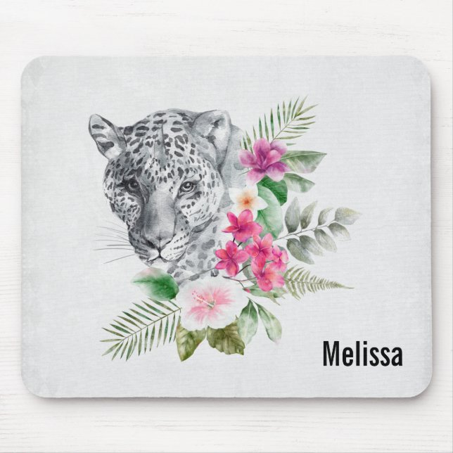 Schönes Leopard Head Portrait in Wasserfarbe Mousepad (Vorne)