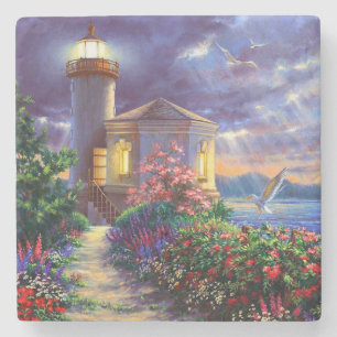 Schönes Leuchtturm im Sunset Fine Art Steinuntersetzer