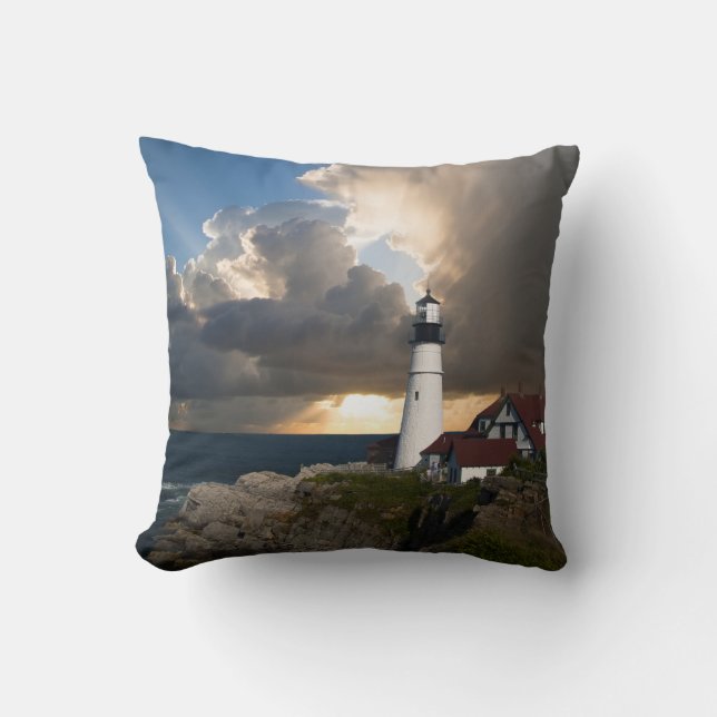 Schönes Leuchtturm und Sonnenuntergang Kissen (Vorderseite)