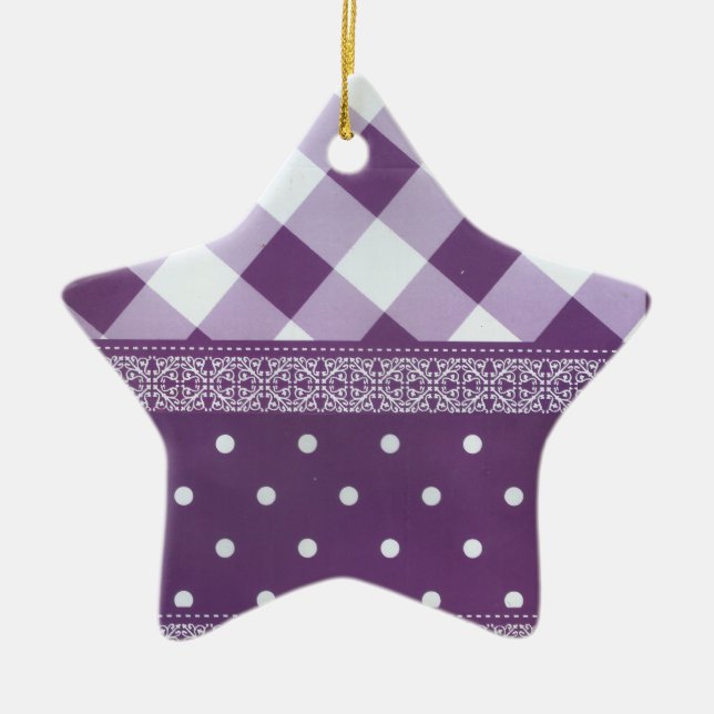 Schönes Lila Damast-Muster nahtlos Keramik Ornament (Vorne)