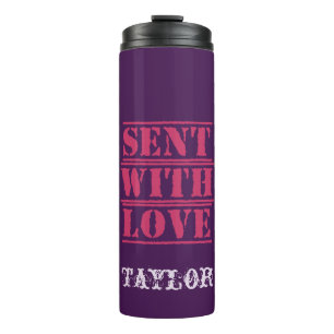 Schönes Lila Design Gesendet mit Liebe individuell Thermosbecher
