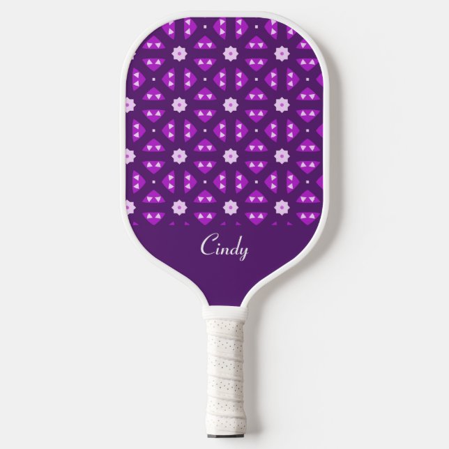 Schönes Lila geometrisches Muster Pickleball Schläger (Vorderseite)